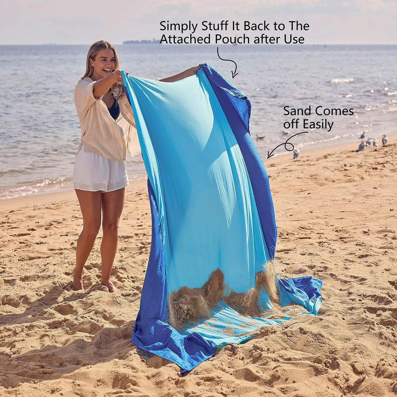 WEKAPO Beach Blanket Sandproof Waterproof, Extra Large Beach Mat, Oversized & Compact Sand Free Mat Quick Drying, Lightweight & Durable with 6 Stakes & 4 Corner Pockets