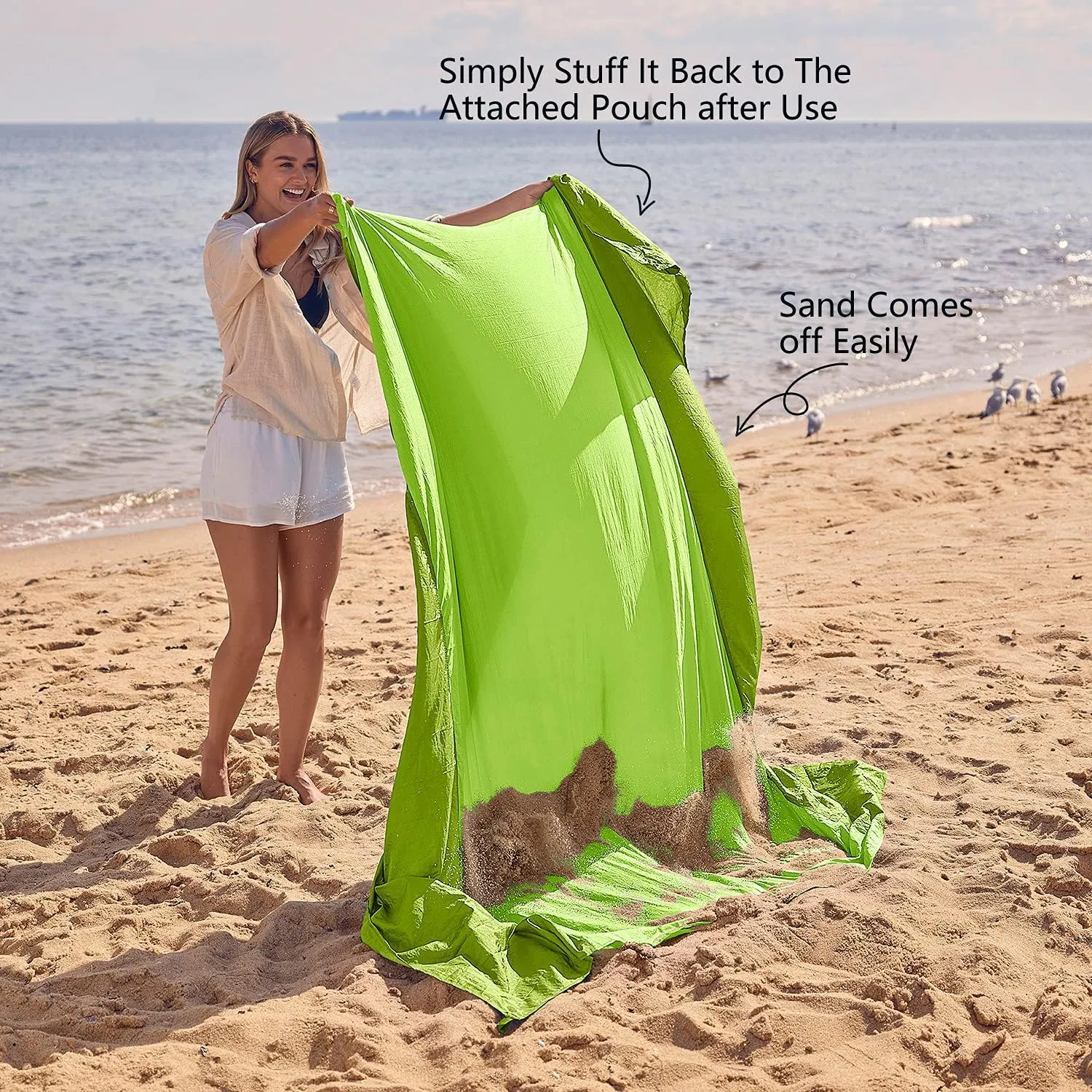 WEKAPO Beach Blanket Sandproof Waterproof, Extra Large Beach Mat, Oversized & Compact Sand Free Mat Quick Drying, Lightweight & Durable with 6 Stakes & 4 Corner Pockets