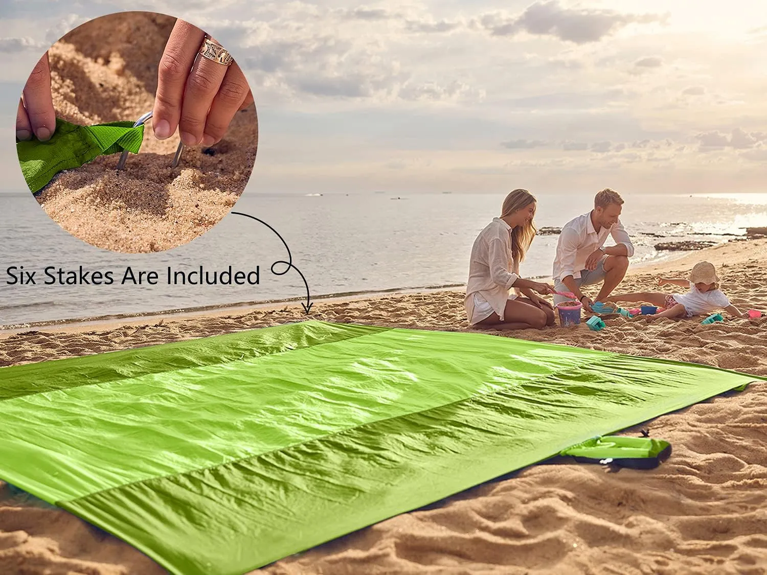 WEKAPO Beach Blanket Sandproof Waterproof, Extra Large Beach Mat, Oversized & Compact Sand Free Mat Quick Drying, Lightweight & Durable with 6 Stakes & 4 Corner Pockets