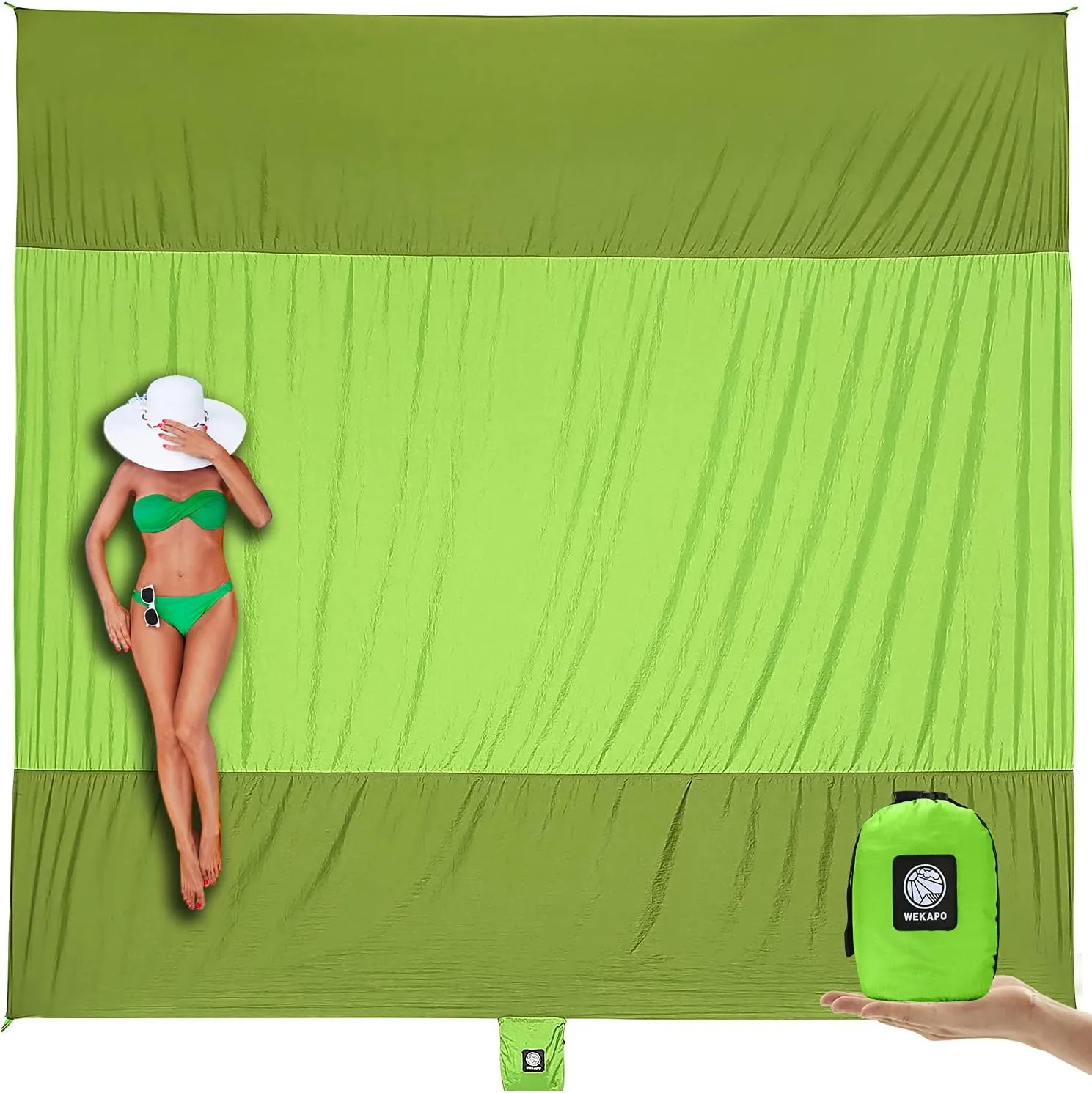 WEKAPO Beach Blanket Sandproof Waterproof, Extra Large Beach Mat, Oversized & Compact Sand Free Mat Quick Drying, Lightweight & Durable with 6 Stakes & 4 Corner Pockets