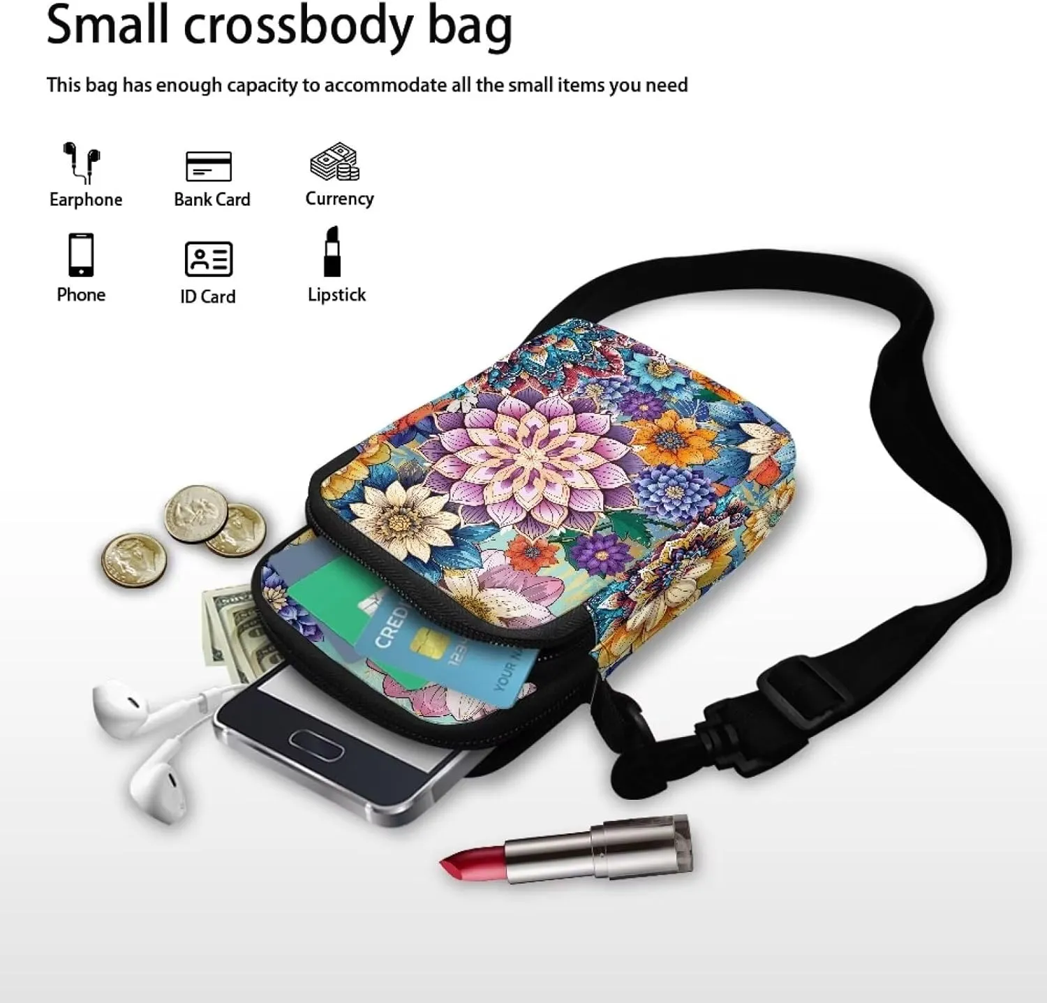 WELLFLYHOM Cell Phone Purse Women Crossbody Bag Canvas Messenger Pouch Travel Wallet