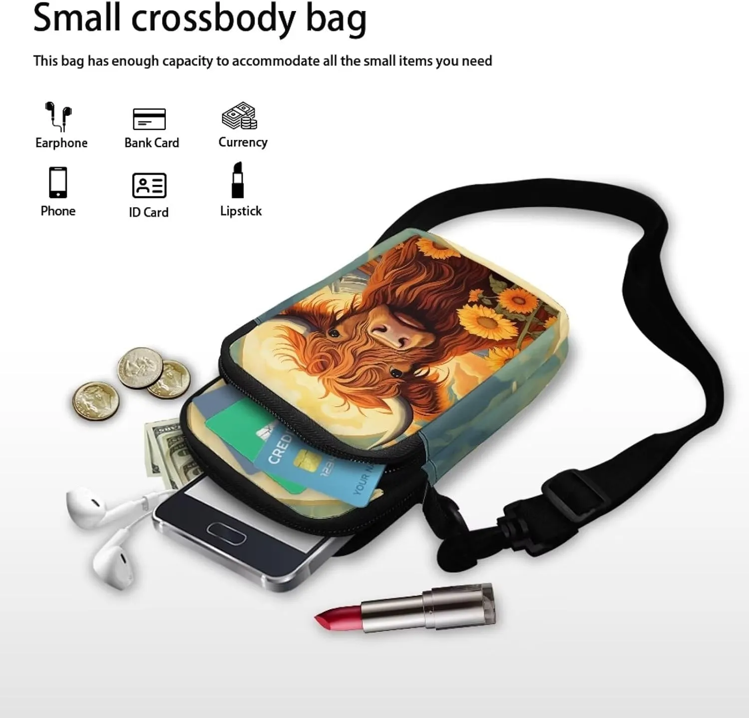 WELLFLYHOM Cell Phone Purse Women Crossbody Bag Canvas Messenger Pouch Travel Wallet
