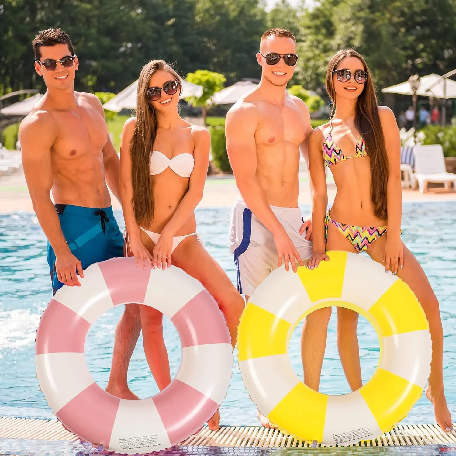 Wettarn 4 Pcs Pool Tubes with Fun Prints Inflatable Floats Swimming Toys Classic Striped Inner Tubes for Pool Bachelorette Floaties for Summer Beach Party Decor Supplies(Stylish Style,Age 16)