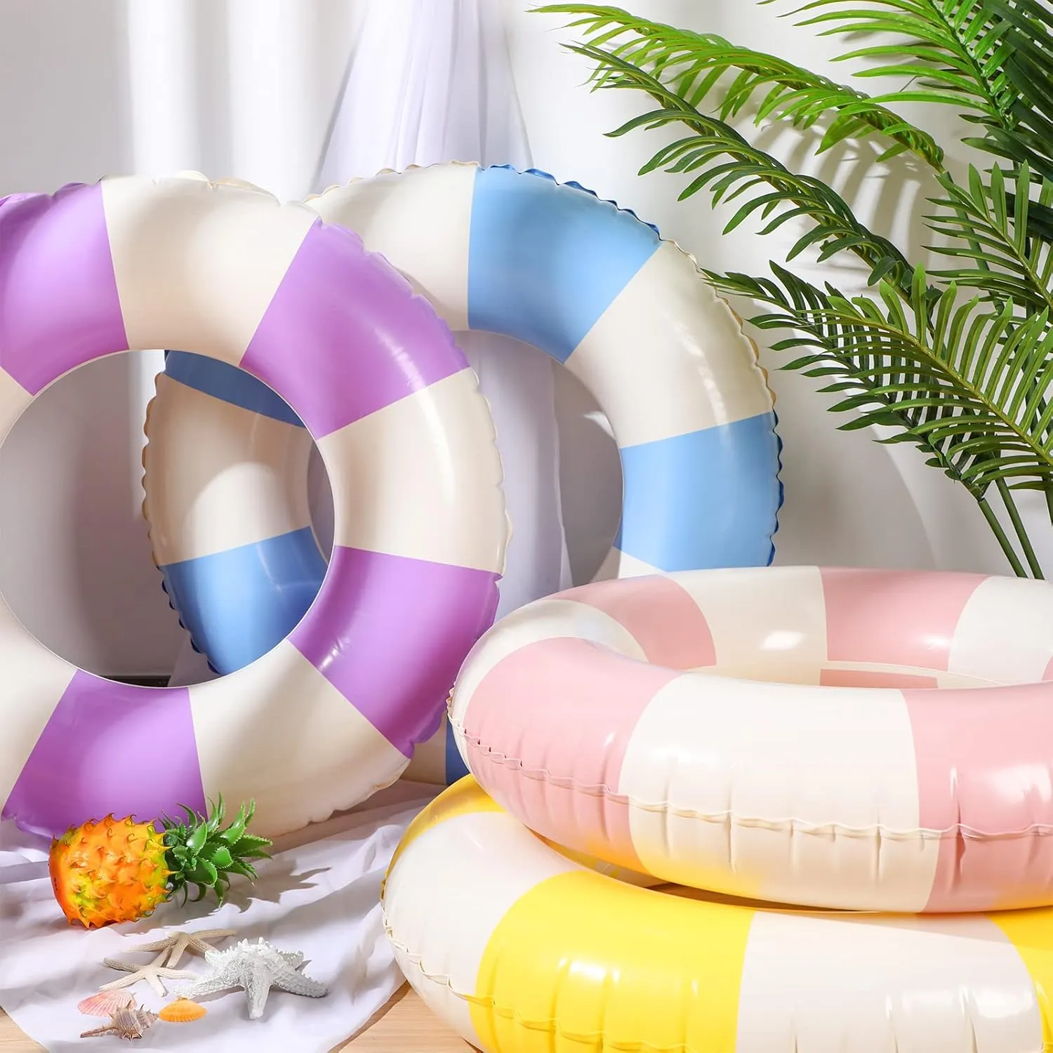 Wettarn 4 Pcs Pool Tubes with Fun Prints Inflatable Floats Swimming Toys Classic Striped Inner Tubes for Pool Bachelorette Floaties for Summer Beach Party Decor Supplies(Stylish Style,Age 16)