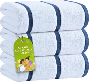 White Classic Cotton Pool Towels Oversized 35 x 70 Inches, Ultra Absorbent and Low Lint Striped Beach Towels for Adults, Stripes Design Luxury Extra Large Bath Towels, Navy Blue, 3 Pack