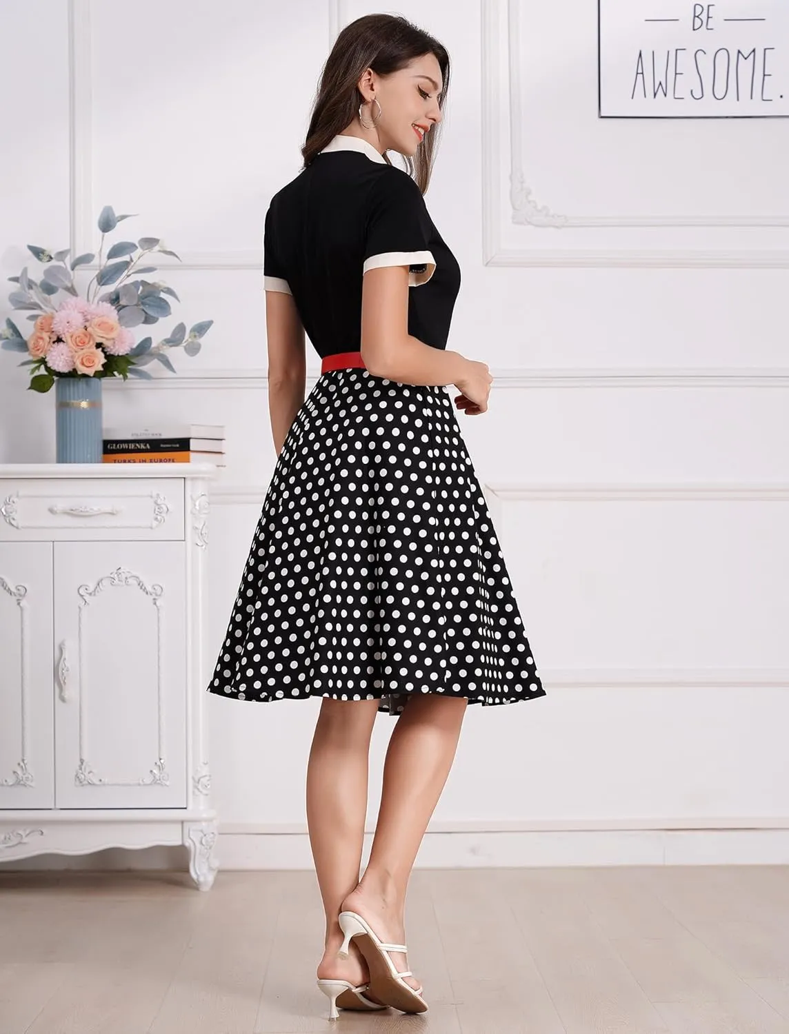 Women 1950s Vintage Floral Cocktail Swing Dress 50s Short Sleeve Audrey Hepburn Rockabilly Prom Dress A Line Tea Party Dress