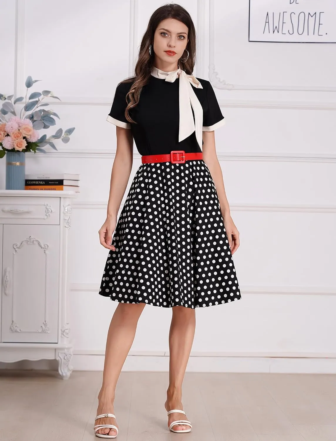 Women 1950s Vintage Floral Cocktail Swing Dress 50s Short Sleeve Audrey Hepburn Rockabilly Prom Dress A Line Tea Party Dress