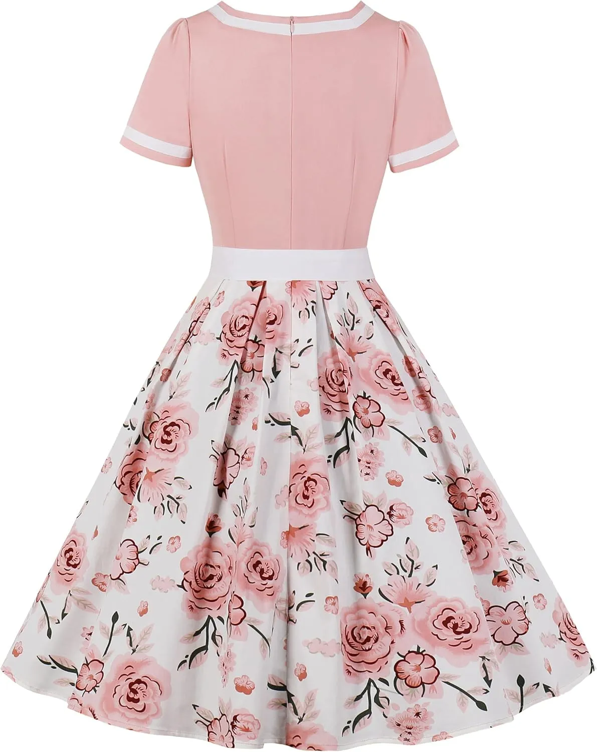 Women 1950s Vintage Short Sleeve Peter Pan Collar Retro Swing A Line Midi Summer Dress Cocktail Party Evening Prom Gown