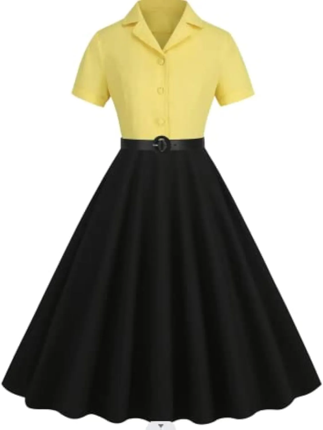 Women 1950s Vintage Short Sleeve Peter Pan Collar Retro Swing A Line Midi Summer Dress Cocktail Party Evening Prom Gown