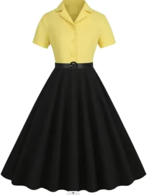 Women 1950s Vintage Short Sleeve Peter Pan Collar Retro Swing A Line Midi Summer Dress Cocktail Party Evening Prom Gown