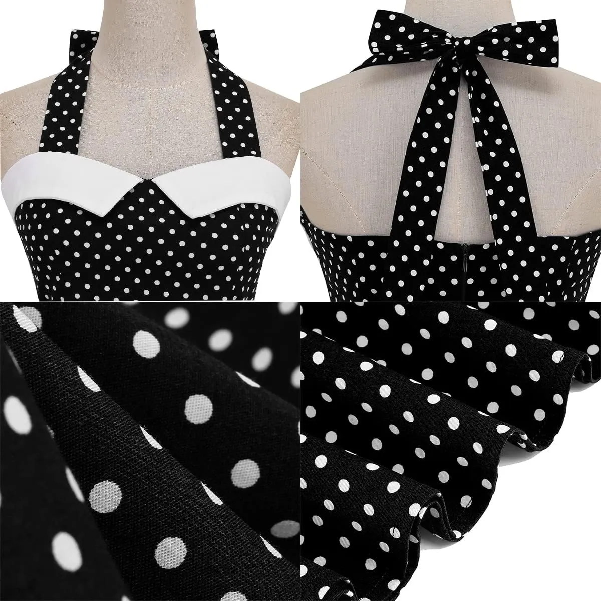 Women 50s 60s Vintage Sleeveless Polka Dot Cocktail Swing Dress Retro Audrey Hepburn Patchwork Midi Evening Rockabilly Dress