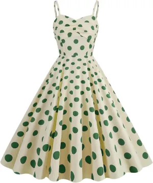 Women 50s Vintage Polka Dot Halter Cocktail Swing Dress Buttons Floral 1950s Rockabilly Audrey Hepburn Prom Tea Party Dress