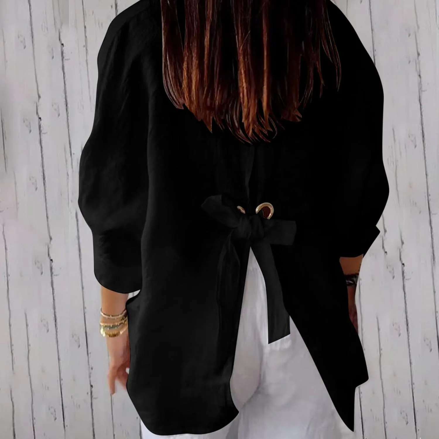 Women Button Down Shirts Cotton Linen Blouse Tops 3/4 Sleeve Gauze Collar Shirt Tunic Loose Fit Fashion Trendy Clothes