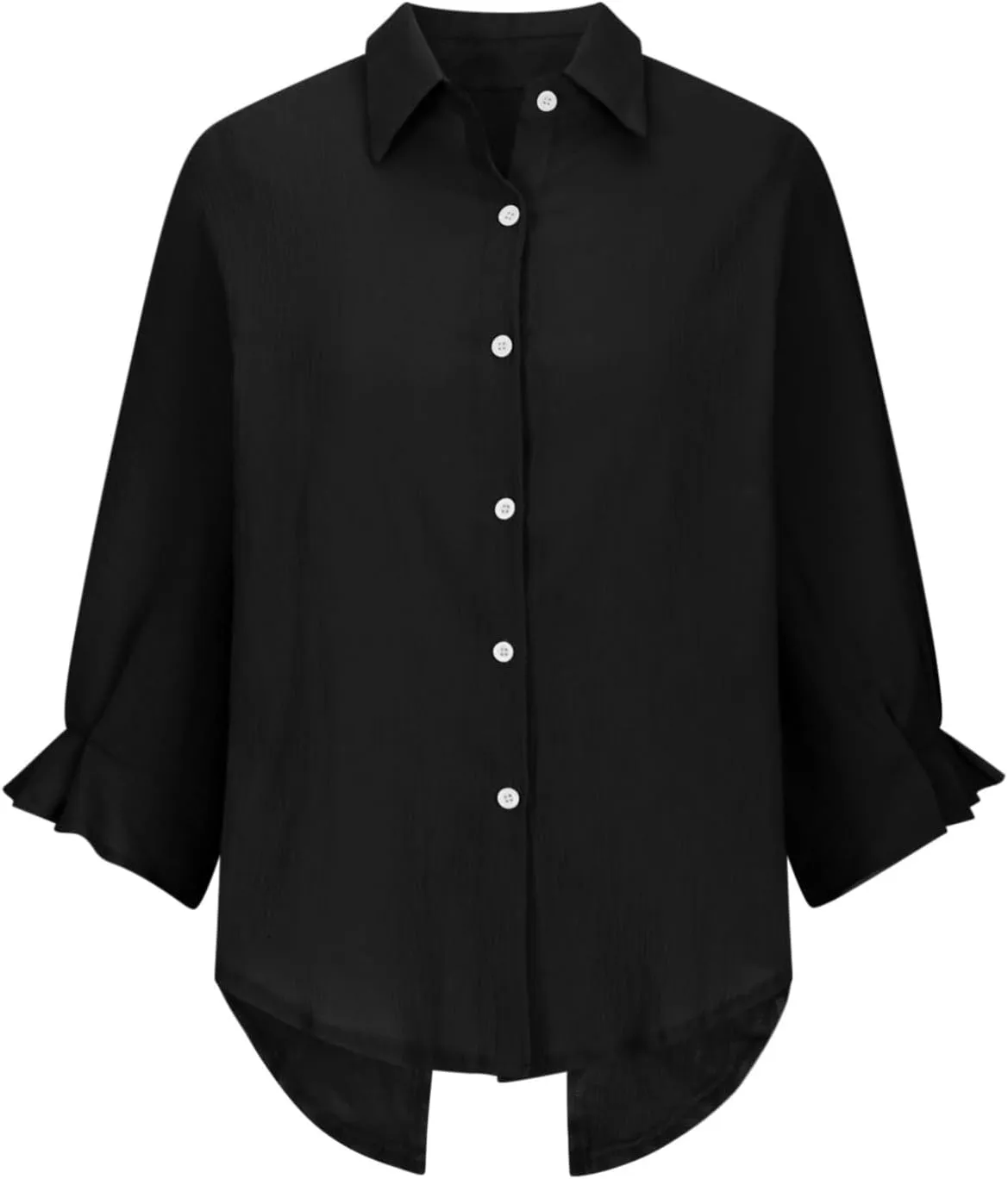 Women Button Down Shirts Cotton Linen Blouse Tops 3/4 Sleeve Gauze Collar Shirt Tunic Loose Fit Fashion Trendy Clothes
