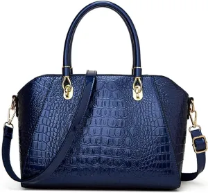 Women Fashion Crocodile Pattern Handbag and Purse Patent Leather Shiny Top-handle Tote Shopper Work Shoulder Satchel