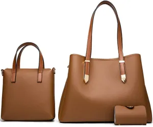 Women Fashion Handbags Tote Bag Shoulder Bag Messenger Bag Card Holder 3 Pcs Set