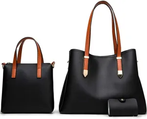 Women Fashion Handbags Tote Bag Shoulder Bag Messenger Bag Card Holder 3 Pcs Set