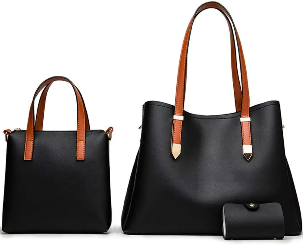 Women Fashion Handbags Tote Bag Shoulder Bag Messenger Bag Card Holder 3 Pcs Set
