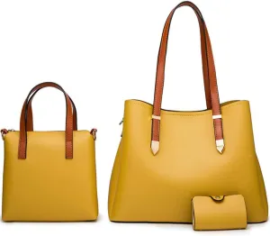 Women Fashion Handbags Tote Bag Shoulder Bag Messenger Bag Card Holder 3 Pcs Set