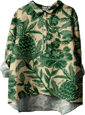 Women Long Sleeve Beach Shirt Printed Loose Fit Tee Tops Lapel Neck Button Blouses Long Short Sleeve Shirts for