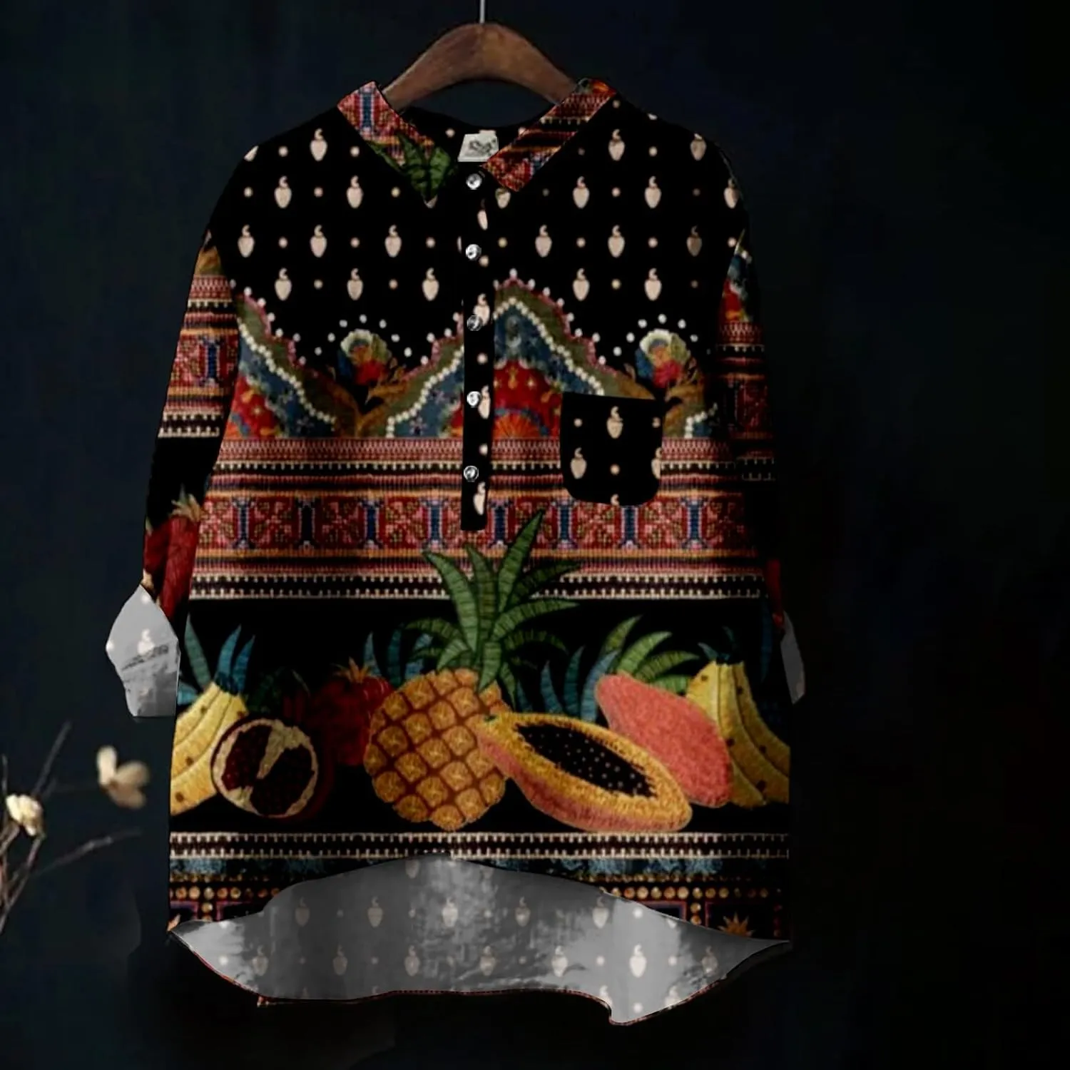 Women Long Sleeve Beach Shirt Printed Loose Fit Tee Tops Lapel Neck Button Blouses Long Short Sleeve Shirts for