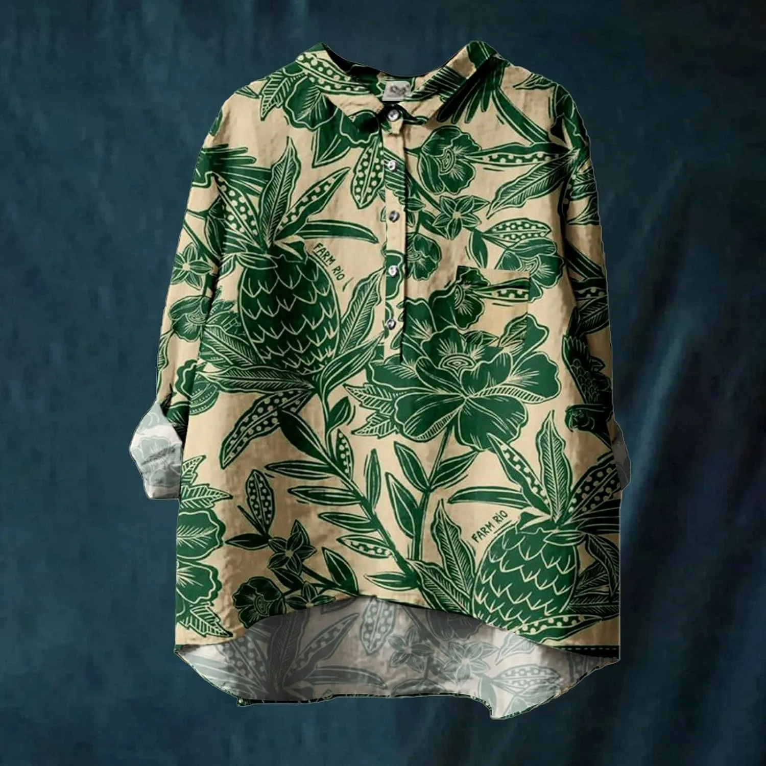 Women Long Sleeve Beach Shirt Printed Loose Fit Tee Tops Lapel Neck Button Blouses Long Short Sleeve Shirts for