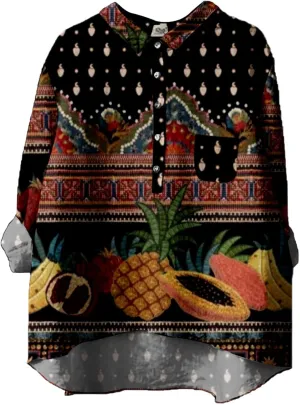 Women Long Sleeve Beach Shirt Printed Loose Fit Tee Tops Lapel Neck Button Blouses Long Short Sleeve Shirts for