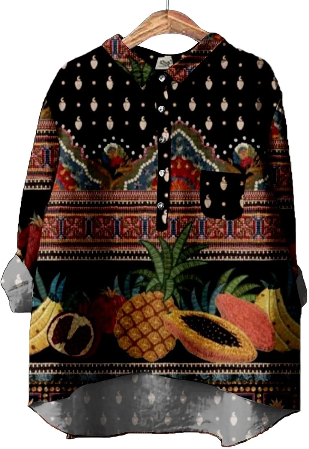 Women Long Sleeve Beach Shirt Printed Loose Fit Tee Tops Lapel Neck Button Blouses Long Short Sleeve Shirts for