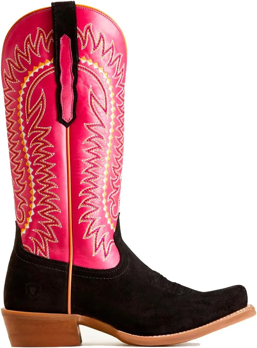 Women Mid Calf Cowboy Boots Embroidered Square Toe Chunky Heel Western Boots Calf High Two Tone 2” Stacked Heel Cowgirl Calf Boots Patchwork Matte Suede Pull On Wide Calf 4-11 M US