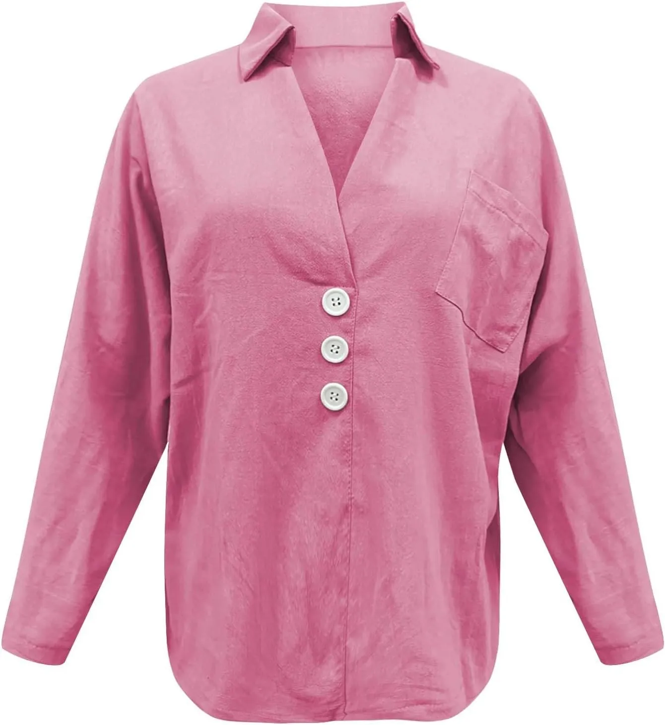 Women Oversized Button Down Shirts Long Sleeve Cotton Linen Tops for Women Loose Fit V Neck Cotton Linen Shirt