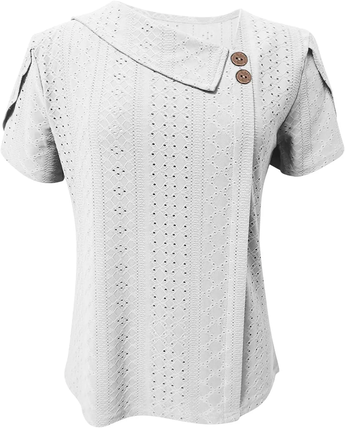 Women Petal Short Sleeve V Neck T Shirts Loose Summer Casual Solid Tops T-Shirt Tunics Eyelet Fashion Design Blouse