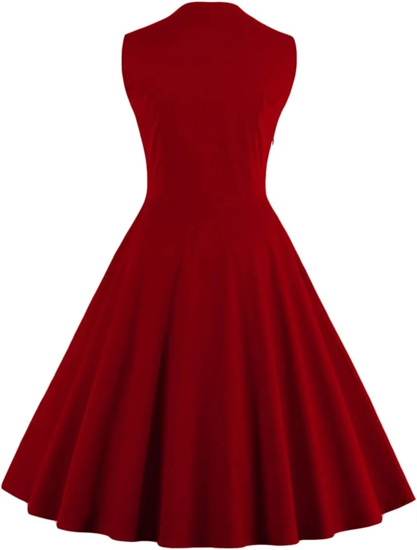 Women Polka Dot Retro Vintage Style Cocktail Party Swing Dress Double Breasted Floral 1950s Dress Patchwork 50s Audrey Dress