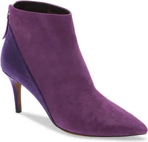 Women Retro Patchwork Stilettos Booties, Sexy Pointed Toe Med Heel Ankle Boots, Elegant Back Zipper Suede Short Boots, Crocodile Dark Brown Mid Calf Vintage Party Shoes for Ladies, Full Size 4-16 M US