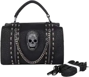 Women Skull Shoulder Bag Rivet Studded Handbag Metal Chain PU Satchels Purses