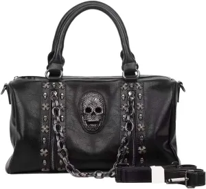 Women Skull Shoulder Bag Rivet Studded Handbag Metal Chain PU Satchels Purses