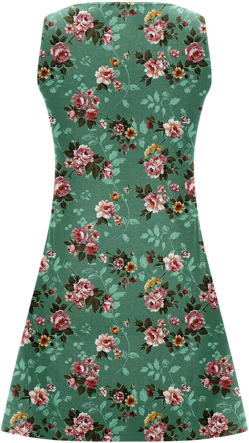 Women Sleeveless Casual Beach Dresses Boho Floral Print Sundress Comfortable Fashion Summer Clothes