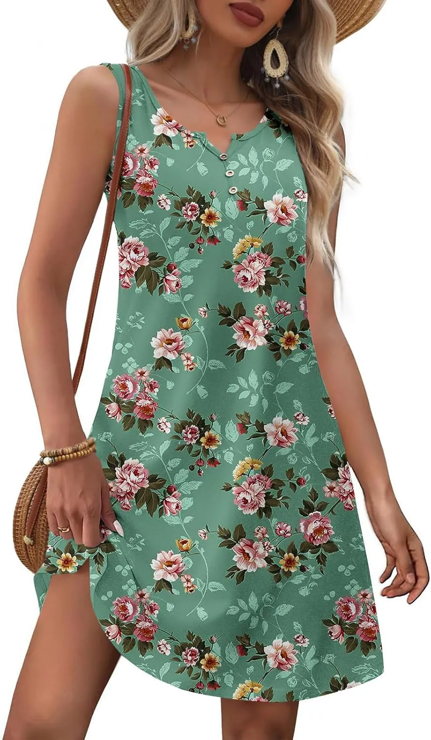 Women Sleeveless Casual Beach Dresses Boho Floral Print Sundress Comfortable Fashion Summer Clothes
