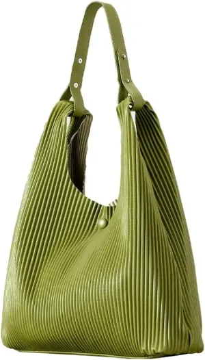 Women Soft Vegan Leather Handbags Fashion Shoulder Totes Large Bucket Hobo Purse Pleated Top Handle Satchel 2024