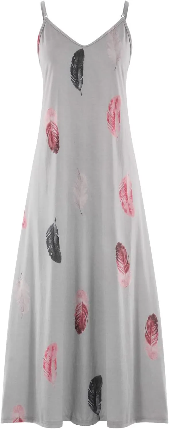 Women Spaghetti Strap Vintage Maxi Dresses Boho Floral Print Sun Dresses Loose Fit Casual Beach Dress