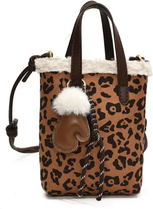 Women Suede Crossbody Bag Handbag with Lamb Wool Vintage Shoulder Bag Soft Plush Top Handle Bag Small Tote Bag