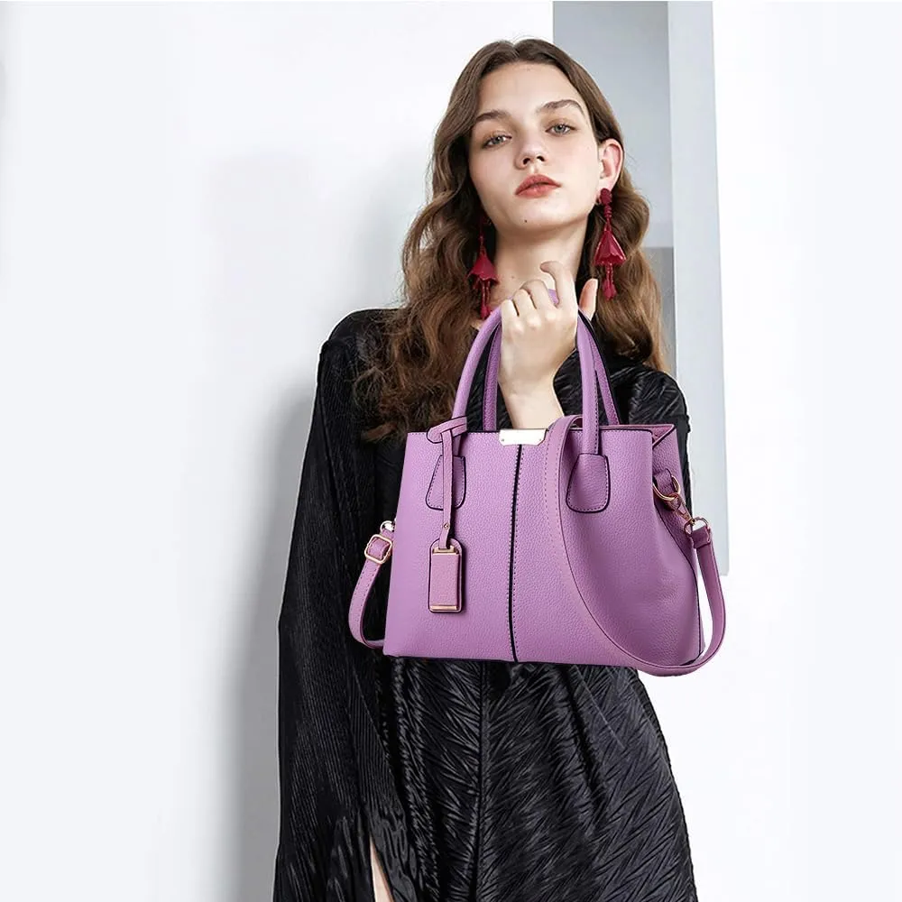 Women Top-Handle Purse Classic Shoulder Bag Synthetic Leather Handbag Shopper Work Crosbody Bag with Shoulder Strap