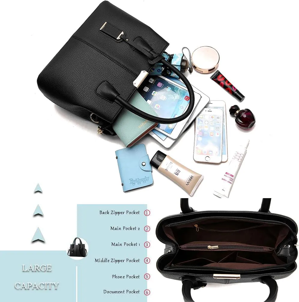 Women Top-Handle Purse Classic Shoulder Bag Synthetic Leather Handbag Shopper Work Crosbody Bag with Shoulder Strap