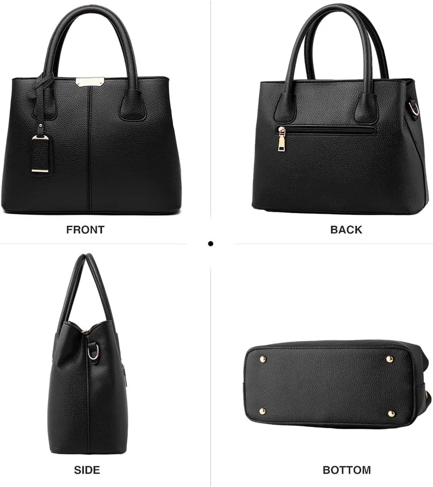 Women Top-Handle Purse Classic Shoulder Bag Synthetic Leather Handbag Shopper Work Crosbody Bag with Shoulder Strap