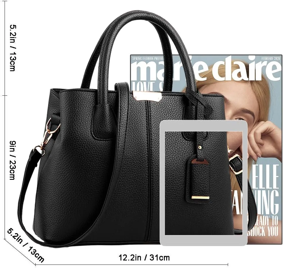 Women Top-Handle Purse Classic Shoulder Bag Synthetic Leather Handbag Shopper Work Crosbody Bag with Shoulder Strap