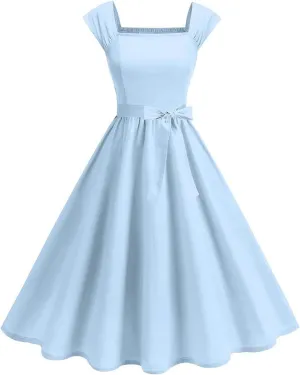 Women Vintage 1950s Rockabilly Audrey Dress Retro Sleeveless A-Line Homecoming Cocktail Party Swing Dresses with Belt