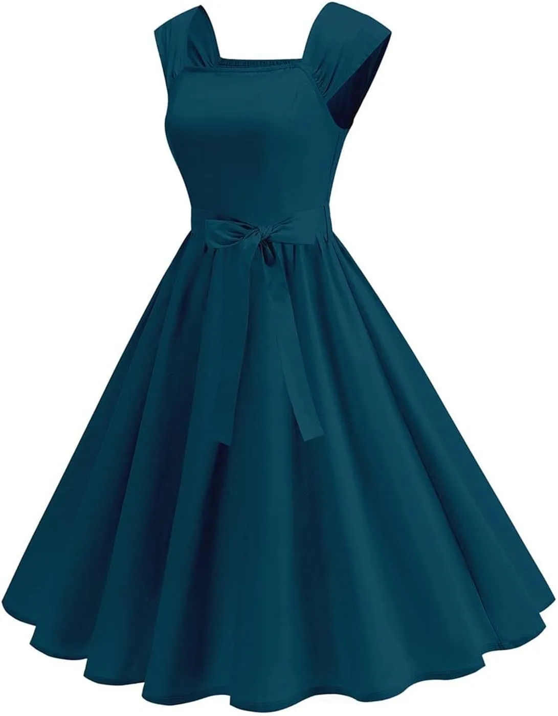 Women Vintage 1950s Rockabilly Audrey Dress Retro Sleeveless A-Line Homecoming Cocktail Party Swing Dresses with Belt