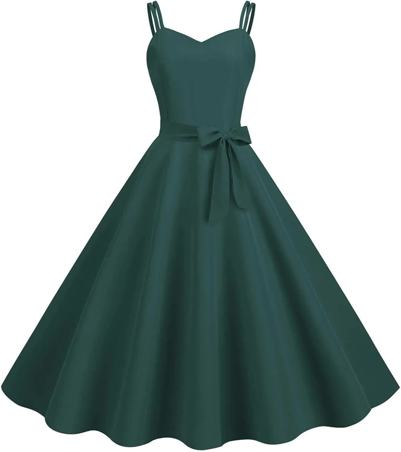 Women Vintage 1950s Rockabilly Sleeveless Spaghetti Strap Audrey Dress Retro Evening Cocktail Swing Dresses with Belt