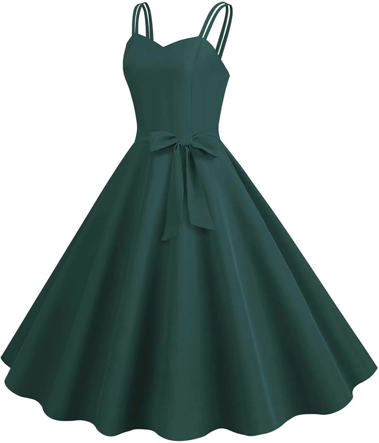 Women Vintage 1950s Rockabilly Sleeveless Spaghetti Strap Audrey Dress Retro Evening Cocktail Swing Dresses with Belt