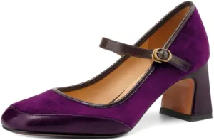 Women Vintage Chunky Heel Mary Jane Pumps Shoes Square Closed Toe Ankle Strap Dress Sandals Suede Matte Mid Block Heels Mary Jane Pumps Buckle Patchwork Party Office Work Wedding 4-11 M US