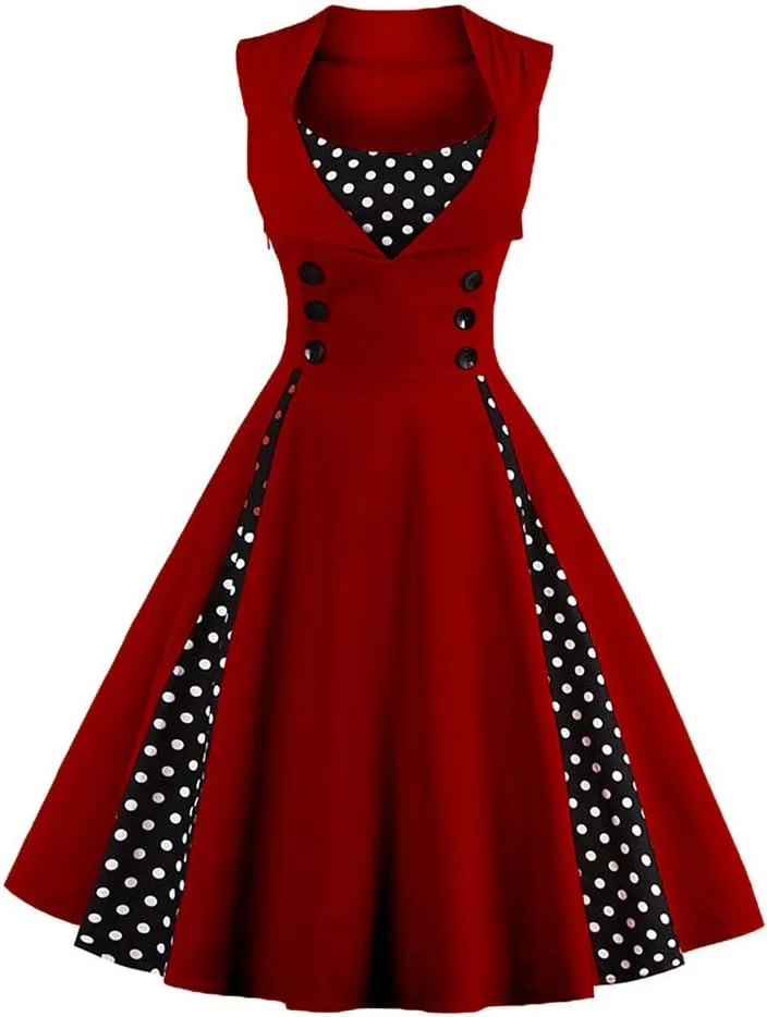 Women Vintage Polka Dot 1950s Rockabilly Halter Audrey Dress Retro Floral Evening Cocktail Swing Dress